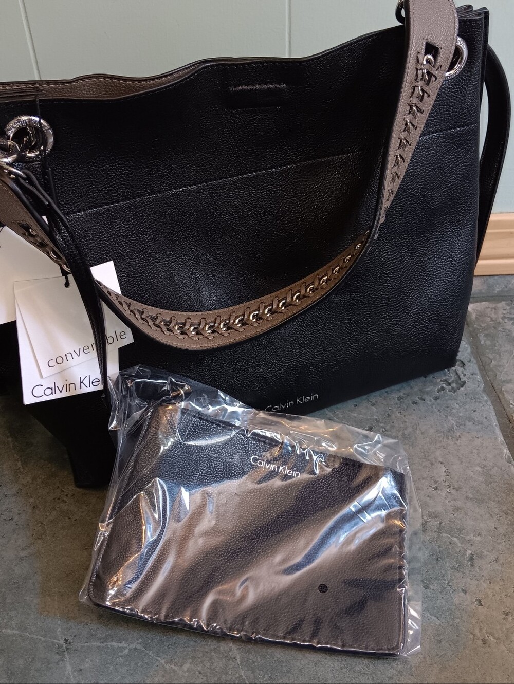 Calvin Klein Black Shoulder Tote with Double Strap Handles NWT - Picture 9 of 15